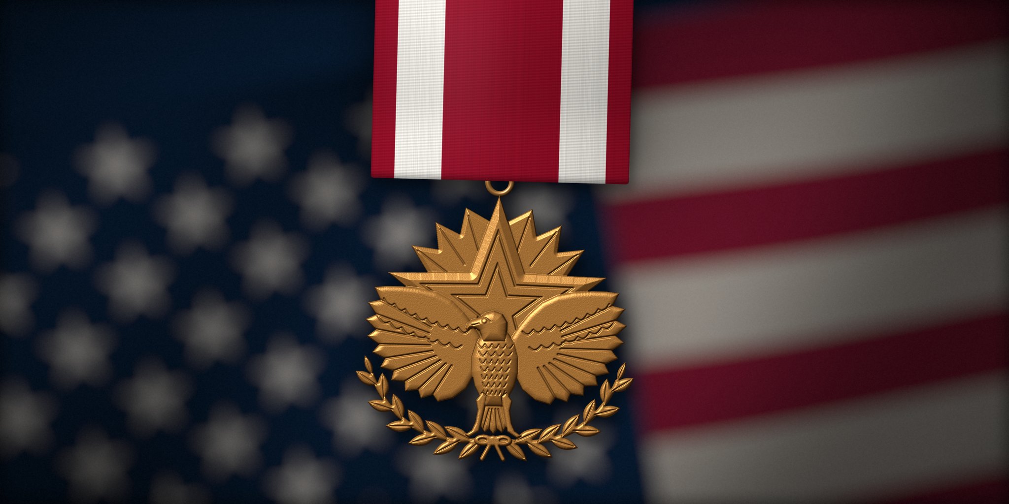 Meritorious Service Medal with bronze medal and crimson and white ribbon